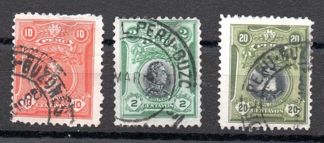 Peru, 3 Estampillas, Con Matasellos De Buzones
