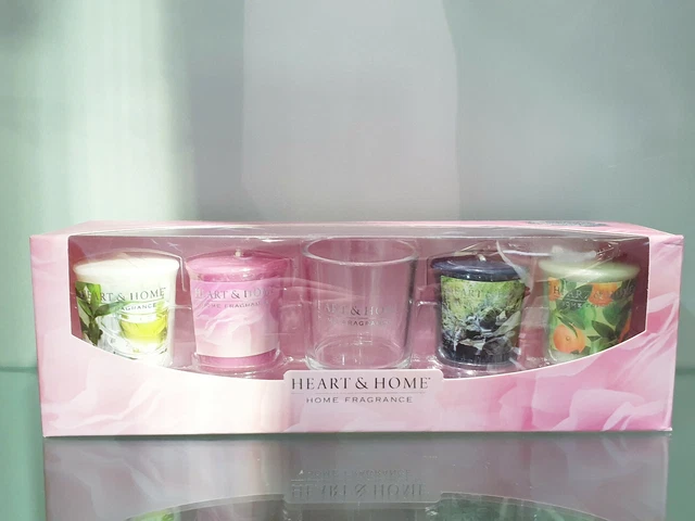 Geschenkset 4 Votiv Kerzen Duftkerzen mit Glas Raumduft Sojawachs Kerze