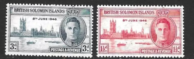 British Solomon Islands 1946 KGVI Victory Stamps 2 x Values