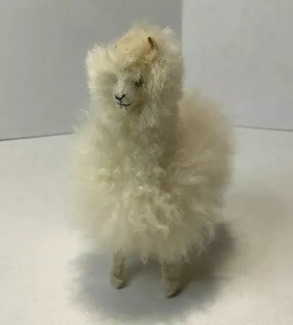 Real Alpaca Fur Stuffed Animal Toy Figure Llama 6” White Fluffy