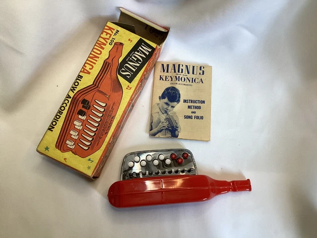 Vintage Mangus Keymonica Blow Accordion No. 100 U.S.A with Box & Instructions Vintage Mangus Keymonica Blow Accordion No. 100 U.S.A with Box & Instructions