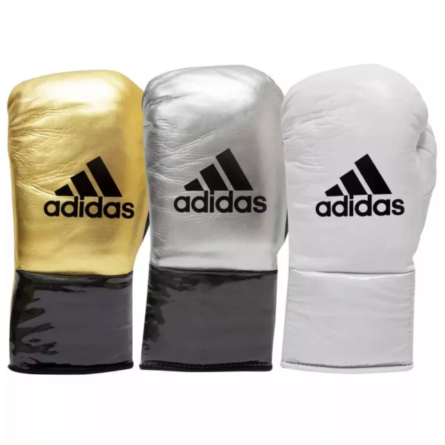 adidas Lace Up Boxing Gloves AdiStar 3.0 Leather PRO BBBC Approved Metallic Mens