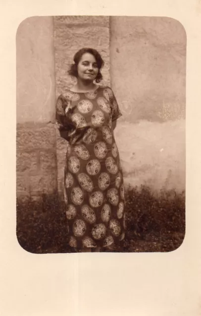 BM166 Vintage Photo Card RPPC Women Woman Fashion Fashion Dress Unusual Pattern