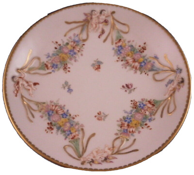 Antiguo platillo de porcelana floral y putti platillo de porcelana antiguo 18thCcia