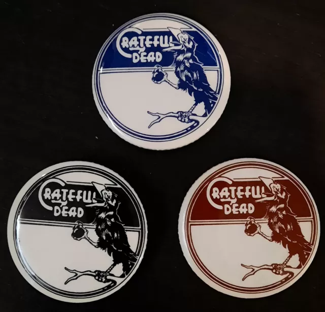 Grateful Dead Vintage 1980 Lot of 3 Wake of the Flood Crow Pinback Button Pins