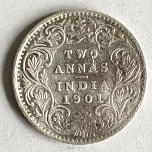 1901, India, Queen Victoria 2 Annas coin