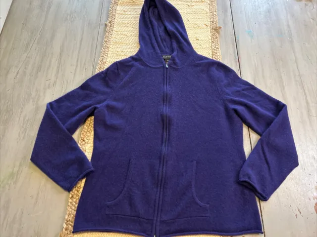 Lord & Taylor Royal Blue Purple Cashmere Full Double Zip Hoodie Pocket Sz M READ