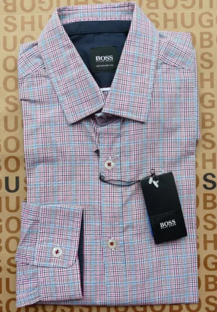 Camicia smart casual nuova Hugo BOSS da uomo a quadretti vestibilità regolare manica lunga PICCOLA