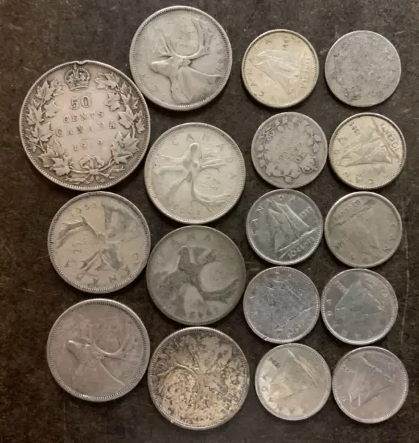 Lot: $3.00 Face Value 80% Silver Canada Coins, pre-1968- No Reserve