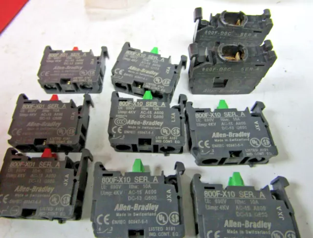 ✌️10) New Allen Bradley Contact Blocks (3) 800F-X01, (5) 800F-X10 Lot Of 10