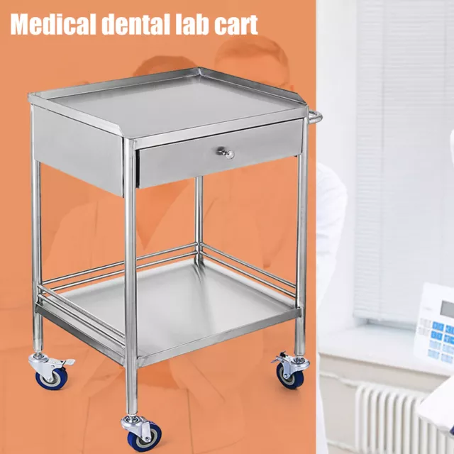 Medical Dental Lab Serving Cart Trolley Utility Vehicle Stainless Steel Portable