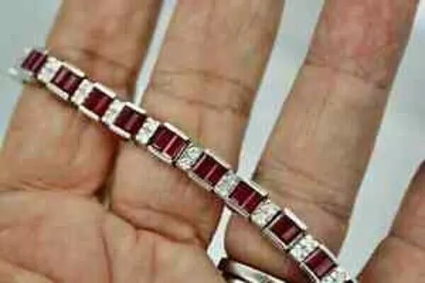 Black Friday 15Ct Oval Cut Red Ruby Diamond Tennis Bracelet 14K White Gold Over