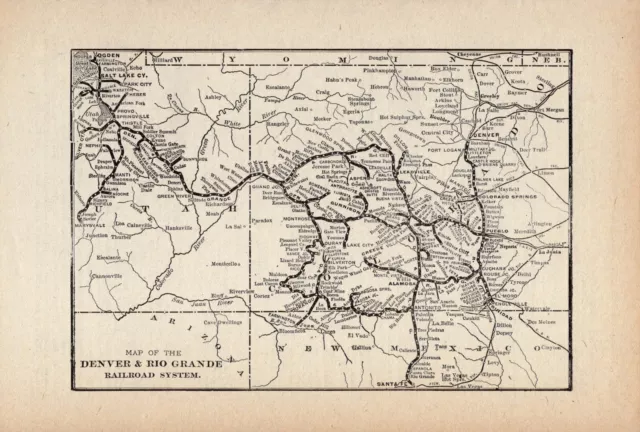 1910 Denver and Rio Grande Railroad System Map Vintage Railway Map 1544