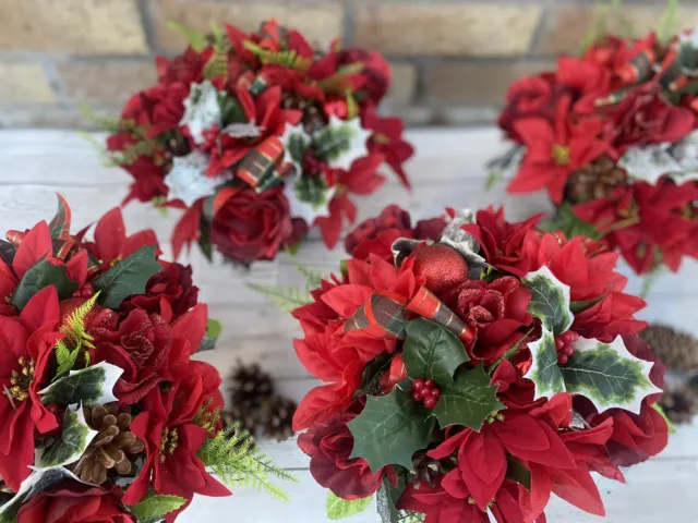 Vaso fiori artificiali tomba di Natale composizione memoriale ponderata nastro tartan x4