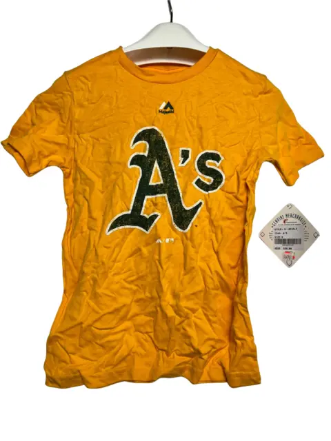 Majestic YOUTH Oakland Athletics Short Sleeve T-Shirt Yellow - SMALL (8)