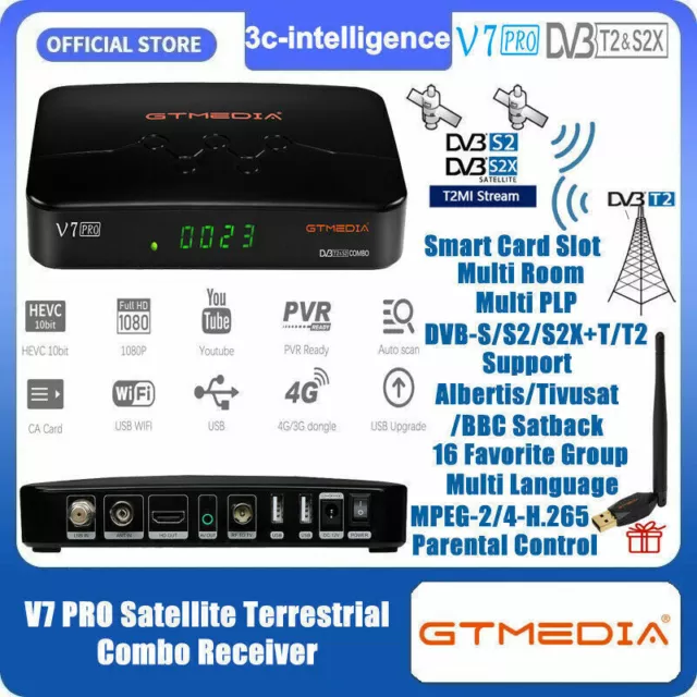 V7 PRO FTA DVB-S2X/T2 Digital Satellite Receiver FHD Decoder TV Box PVR+USB Wifi