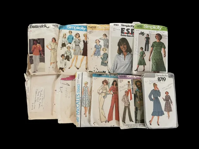 Eleven Vintage Butterick McCall's Simplicity Clothing Sewing Patterns 1970s