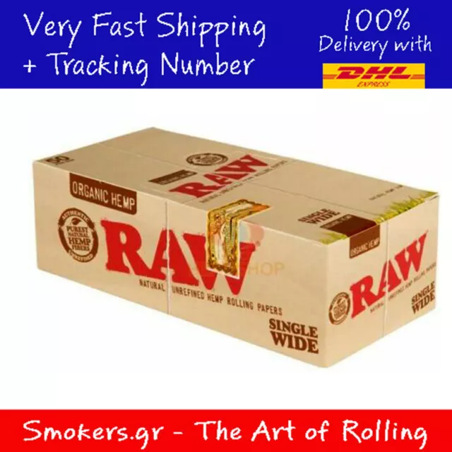 1x Box RAW Organic Hemp Rolling Papers Single Wide 50 Packs (Full Box)