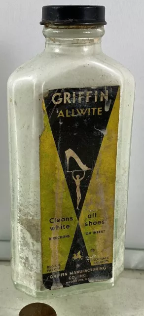 Griffin Allwite Original Box White Shoe Polish Bottle Prop Package Advert  Vtg