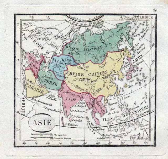 ca.1800 Asia Asien China Türkiye Persia Arabia Japan India Karte map Kupferstich