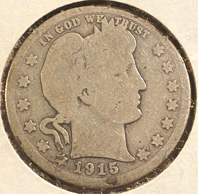 1915 Barber 90% Silver Quarter Dollar - 25c