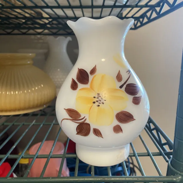 Vintage Milk Glass Hand Painted  Flowers Hurricane Lamp Shade Chimney