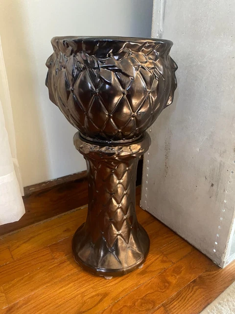 Mccoy Pottery Quilted Jardiniere and Pedestal RARE COLOR MCM Eames Retro