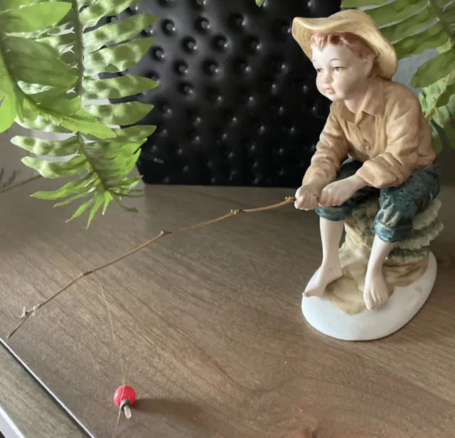 PEWTER FIGURINE BOY with fishing pole 6 $8.50 - PicClick