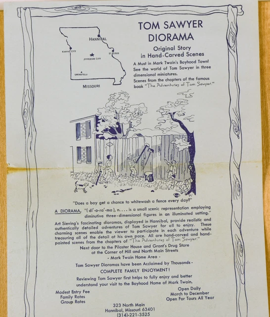 1970S PAMPHLET TOM Sawyer Diorama Walking Tour Map Hannibal Missouri