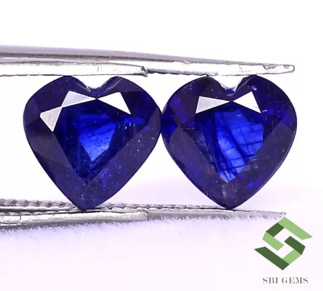 3.20 CTS Natural Blue Sapphire Heart Shape Cut Pair 7x7 mm Faceted Loose Gems GF