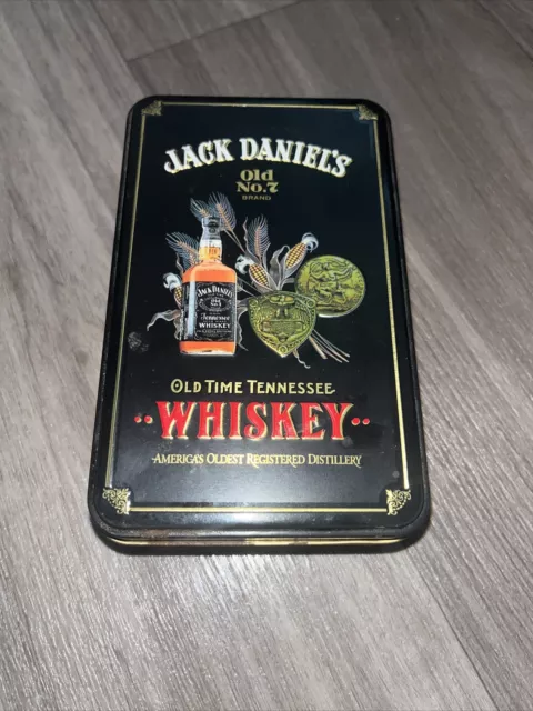 Vintage Jack Daniels Whiskey Old No. 7 Brand Old Time Tennessee Empty Metal Tin