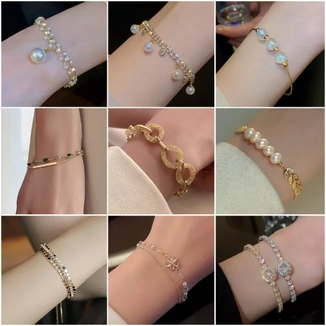 18k Gold Cubic Zircon Crystal Bracelet Bangle Cuff Women Wedding Jewelry Gifts