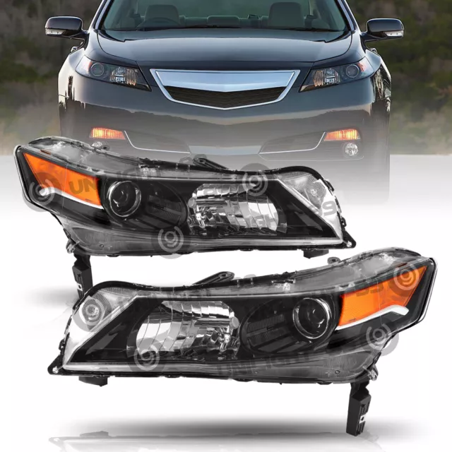 For 09-14 Acura TL Sedan HID Xenon Black Headlights Assembly Pair 2009-2014