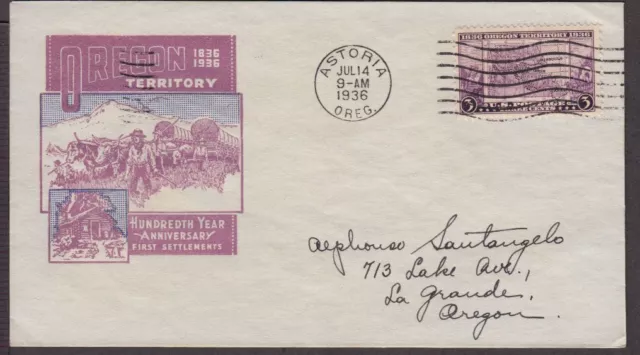 1936 Oregon Territory 100 years Sc 783-28d FDC Ioor cachet Astoria OR