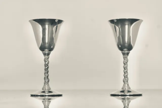 Lovely Vintage Pair Of Decorative Spanish Falstaff Silver Plated Wine Goblets