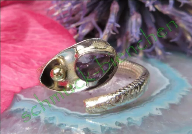 ♞ Ring Schlange mit Augen aus lila Amethyst Sterling Silber 925 Gr 18,8