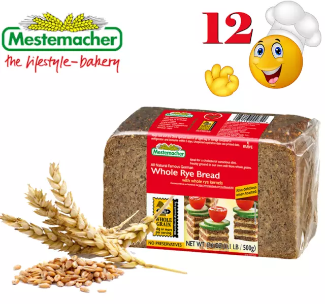 MESTEMACHER Lifestyle Bread WHOLE RYE  12 UNITS 500gr Vegan All Natural NO GMO