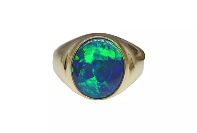 Natural Solid Australian Lightning Ridge Black Opal Ring - 9.5g 10K Gold