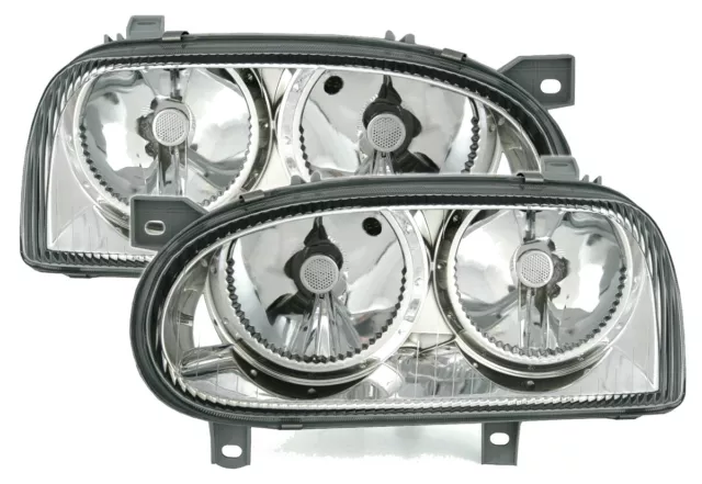 Scheinwerfer Set für VW Golf 3 III alle 91-97 in Klarglas Chrom H7 Halogen LWR