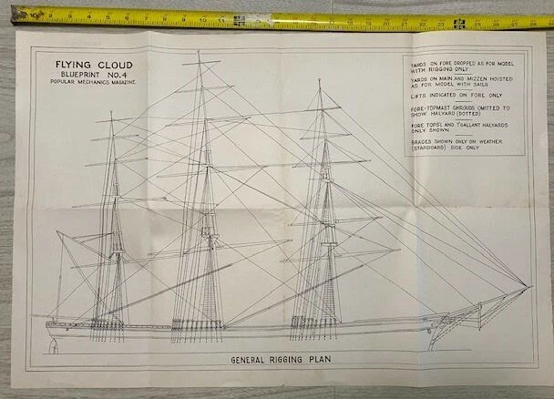 Vintage Clipper Ship Flying Cloud 1930's Ship Model Plans 4 big sheets