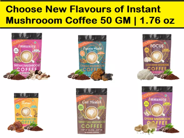 ORGANIC ROOTED INSTANT MUSHROOM COFFEE & GREEN COFFEE with NEW 5 FLAVOURS 50 GM