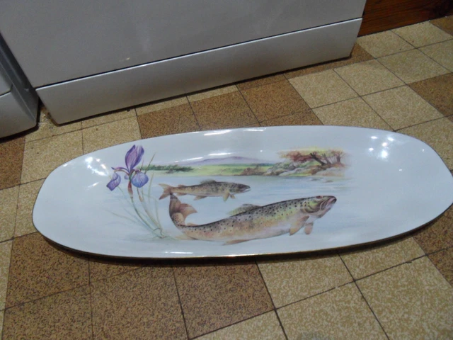 Ancien Grand Plat a Poisson en Porcelaine de Limoges  Decor de Truite