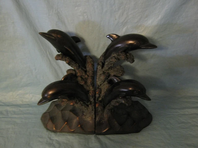 Pair Of Jumping 7" Nautical Heavy Resin Dolphins Bookends {Nice}