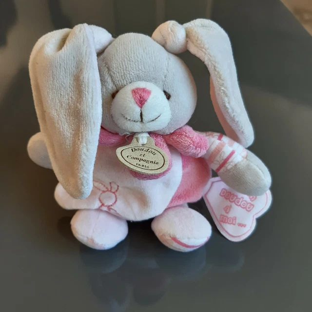 Doudou et Compagnie lapin gris robe rose Célestine