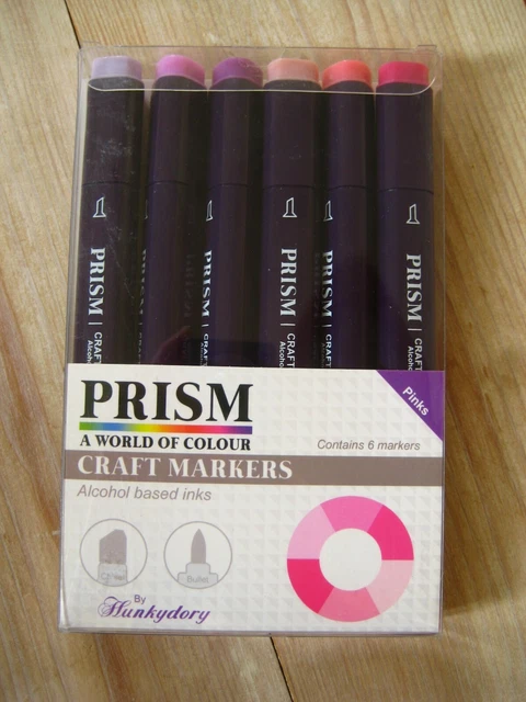 Marcadores artesanales de prisma - juego de 6 bolígrafos rosas tintas a base de alcohol Hunkydory de doble extremo