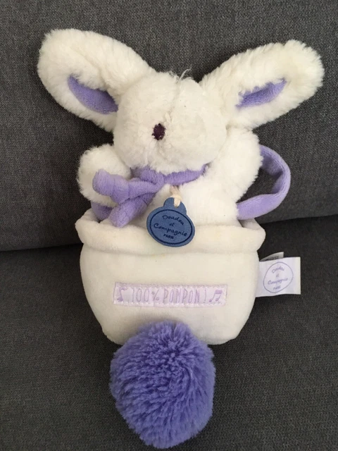 Doudou et compagnie Lapin Pompon boîte à musique lavande violet blanc