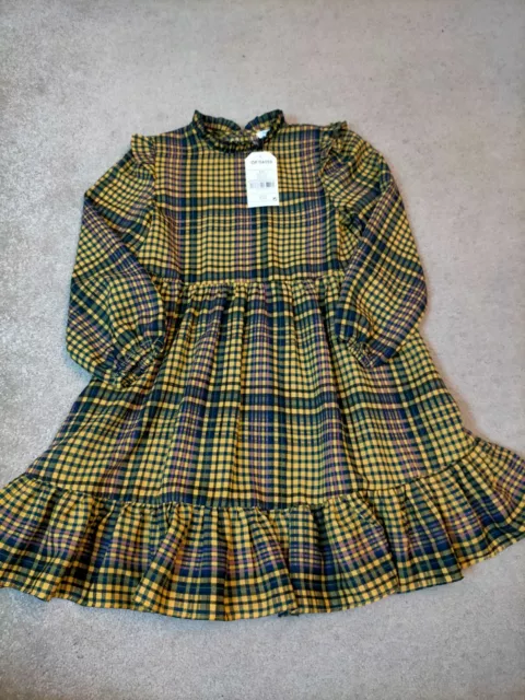 NEXT Girls Ocre Yellow Checked Long Sleeve Tartan High Neck Dress 6 Years BNWT❤️