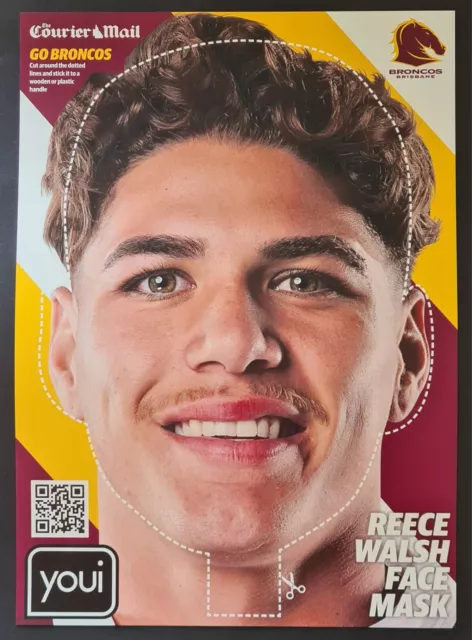 2 x 2023 REECE WALSH NRL RUGBY LEAGUE BRISBANE BRONCOS COLLECTABLE FACE MASKS