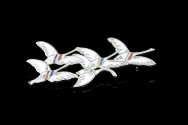 Erik Magnussen Denmark Flying Geese Brooch Pin Danish Sterling Enamel Jewelry