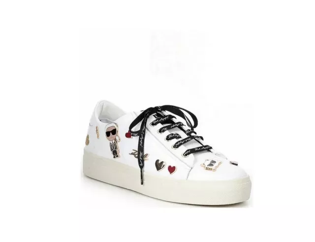 NWOB KARL LAGERFELD PARIS Cambie Embellished Sneakers Size 7 White Cat Love